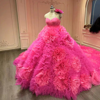 Elegant Fuchsia Sweetheart Puffy Quinceañera Dress for 21st Birthday Party