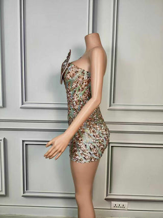 Luxurious Sequin Embellished Mini Dress with Artistic Swirl Design