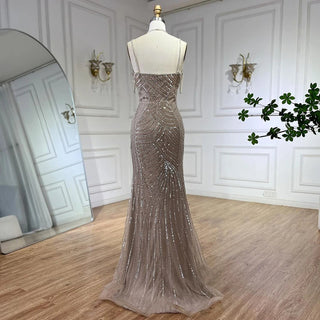 Dubai Caramel Luxury Beaded Spaghetti Strap Mermaid Evening Dress - Gown for Women's Wedding Party 2024