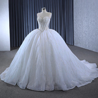 Luxury Ivory Strapless Bridal Ball Gown Wedding Dress with Tail