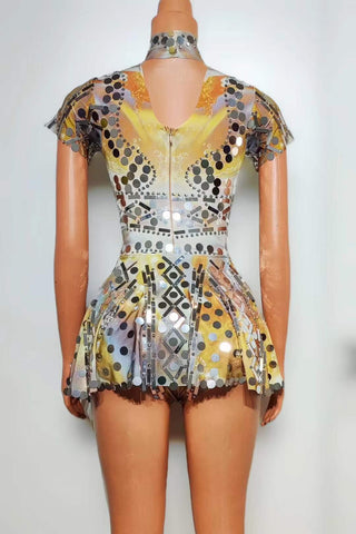 Futuristic Geometric Beaded Mini Dress