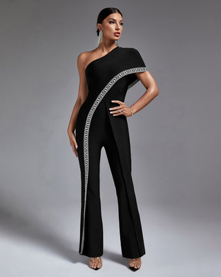 Ships in 1 to 3 Days - One-Shoulder Jumpsuit with Geometric Trim