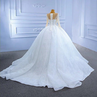 Luxury White Lace Long Sleeve Wedding Dress Bridal Gown