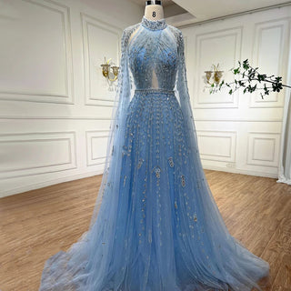 Dubai Arabic Luxury Nude A-Line Beaded Evening Dress with Cape Sleeves - Elegant Gown for Women Wedding Party 2024