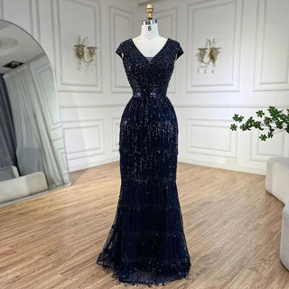 Ships in 1 to 3 Days - Luxury Dubai Arabic Mermaid Gold Elegant Tassel Beaded Evening Dresses Gowns for Women's Wedding Party 2024