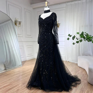 Arabia Blue Mermaid Elegant With Overskirt Luxury Dubai Evening Dress Gown for Women Wedding Party 2024