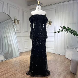 Ships in 1 to 3 Days - Arabia Nude Mermaid Boat Neck Evening Dress with Overskirt - Luxurious Attire for Women's Wedding Party 2024