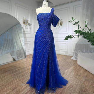 Turquoise Mermaid Evening Gown 2024: High Split, Luxury Beaded, Elegant for Women's Party