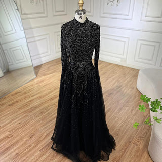 Ships in 1 to 3 Days - 2024 Blue A-Line Evening Gown: High-End Beaded Luxury with Cape Sleeves - Ideal for Plus Size Women's Party Elegance