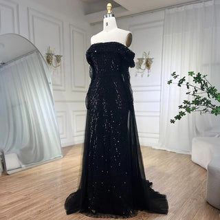 Ships in 1 to 3 Days - Arabia Nude Mermaid Boat Neck Evening Dress with Overskirt - Luxurious Attire for Women's Wedding Party 2024