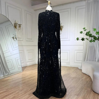 Luxurious Dubai Arabian Nude Mermaid Evening Dress with Long Cape - Elegant Gown for Women's Wedding Party 2024