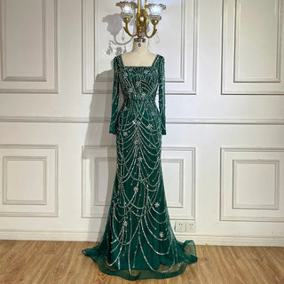 Luxury Dubai Green Mermaid Evening Dress - Elegant Crystal Beaded Arabic Gown for Women's Wedding Party (2024)