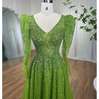 Green Mermaid Evening Dress 2024: Elegant with Skirt, Long Sleeves, Beaded Luxury - Ideal for Women's Party