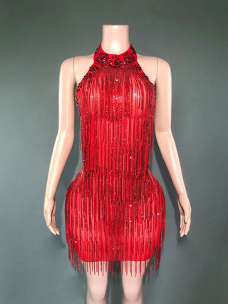 Extravagant Sheer Illusion Mini Dress with Beaded Embellishments and Velvet Drape