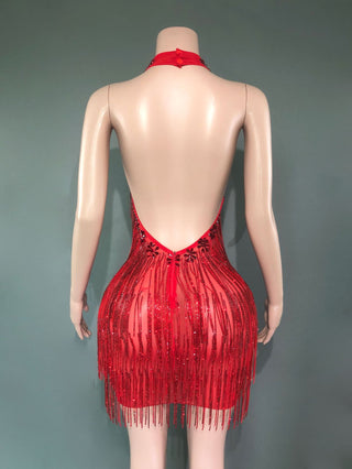 Extravagant Sheer Illusion Mini Dress with Beaded Embellishments and Velvet Drape