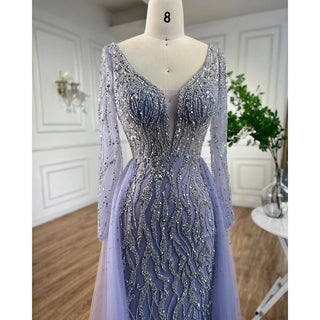 Blue Mermaid Elegant One Shoulder Evening Gown 2024: Beaded Luxury for Women's Party