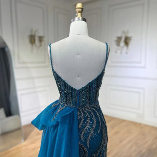 Ships in 1 to 3 Days - 2024 Sky Blue Spaghetti Strap Luxury Evening Dress: Mermaid Beaded Elegant Overskirt for Women's Party