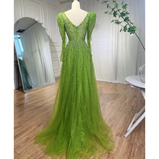 Green Mermaid Evening Dress 2024: Elegant with Skirt, Long Sleeves, Beaded Luxury - Ideal for Women's Party