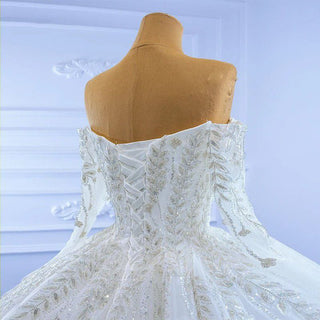 New Design Luxury White and Gold Wedding Dress Ball Gown