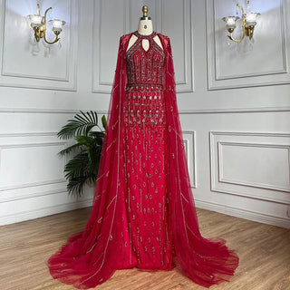 Mermaid Elegant Cape Sleeves Beaded Luxury Evening Dress Gown For Women: Arabic Party 2024