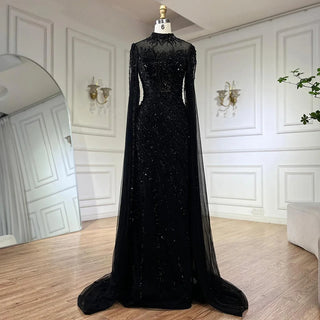 Ships in 1 to 3 Days - 2024 Nude Cape Sleeves Mermaid Lace Beaded Luxury Dubai Long Evening Dress - Perfect for Women's Wedding Parties