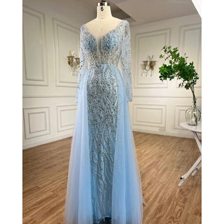 Blue Mermaid Elegant One Shoulder Evening Gown 2024: Beaded Luxury for Women's Party