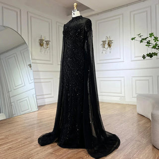 Ships in 1 to 3 Days - 2024 Nude Cape Sleeves Mermaid Lace Beaded Luxury Dubai Long Evening Dress - Perfect for Women's Wedding Parties