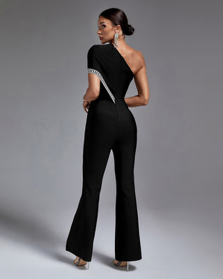 Ships in 1 to 3 Days - One-Shoulder Jumpsuit with Geometric Trim