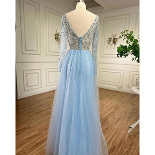 Ships in 1 to 3 Days - Blue Mermaid Elegant One Shoulder Evening Gown 2024: Beaded Luxury for Women's Party