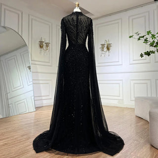 Ships in 1 to 3 Days - 2024 Nude Cape Sleeves Mermaid Lace Beaded Luxury Dubai Long Evening Dress - Perfect for Women's Wedding Parties