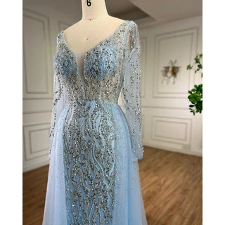 Ships in 1 to 3 Days - Blue Mermaid Elegant One Shoulder Evening Gown 2024: Beaded Luxury for Women's Party