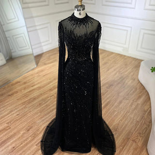 Ships in 1 to 3 Days - 2024 Nude Cape Sleeves Mermaid Lace Beaded Luxury Dubai Long Evening Dress - Perfect for Women's Wedding Parties