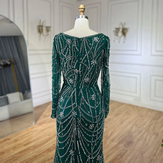 Luxury Dubai Green Mermaid Evening Dress - Elegant Crystal Beaded Arabic Gown for Women's Wedding Party (2024)