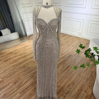 Ships in 1 to 3 Days - 2024 Luxury Dubai Nude Sweetheart Mermaid Beaded Evening Gown with Back Split for Women's Party