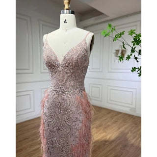 Ships in 1 to 3 Days - Pink Feathers Mermaid Evening Dress: 2024 Luxury Dubai Gown for Women's Wedding Party