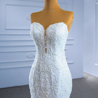 Luxury White Sexy Mermaid Bodycon Sleeveless Lace-Up Wedding Dress