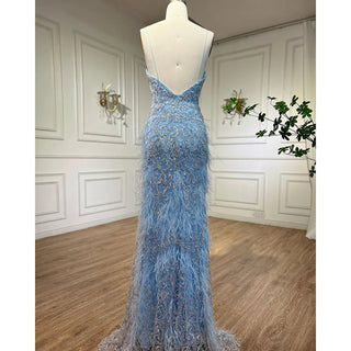 Ships in 1 to 3 Days - Pink Feathers Mermaid Evening Dress: 2024 Luxury Dubai Gown for Women's Wedding Party