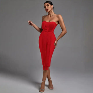 Classic Elegance Midi Bandage Dress with Tassels - 2023 Summer Casual Dress for Women