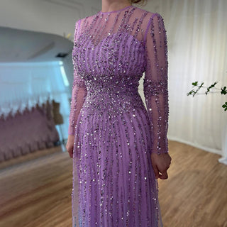 Muslim A-Line Beaded Luxury Arabic Evening Dress Gown 2024: for Women Wedding Party