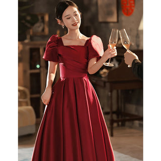 Elegant Satin Floor-Length Prom Dress with Pleated A-Line Skirt