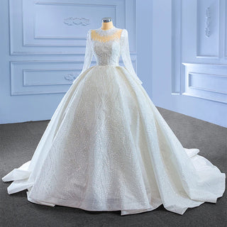 Glamorous Long Sleeve Sequins Bridal Ball Gown Wedding Dress