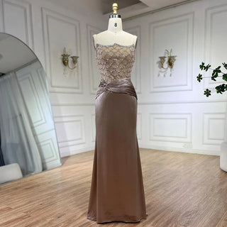 Velvet Mermaid Gown: Elegant Beaded Design, Arabic-Inspired Luxe Evening Dress for Women's Wedding Party 2024