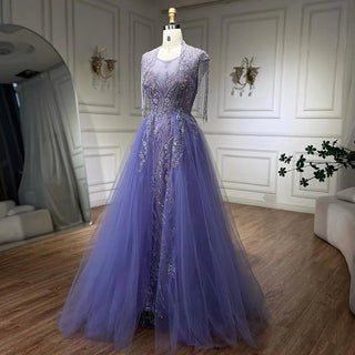 Ships in 1 to 3 Days - 2024 Arabic Lilac Elegant A-Line Beaded Tassel Luxury Dubai Evening Dresses Gowns for Woman Wedding Party