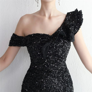 Glamorous One-Shoulder Floor-Length Sequin Prom Dresses