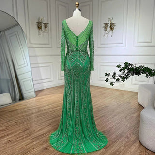 Ships in 1 to 3 Days - 2024 Dubai Arabia Luxury Beaded Evening Dress - Green Elegant Split Mermaid Gown for Women's Wedding Parties