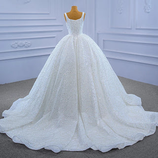 Crystal Square Collar Sequins Beaded Ball Gown Wedding Dresses