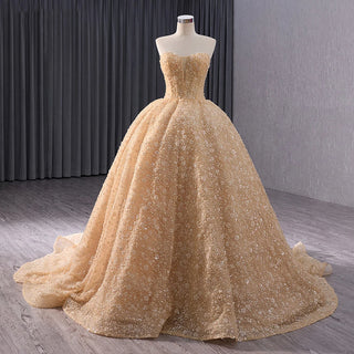 Gorgeous Sleeveless Golden Lace-Up Evening Party Dresses.