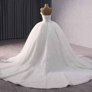 Luxury Sweetheart Full Of Pearls Puffy Ball Gown Wedding Dresses