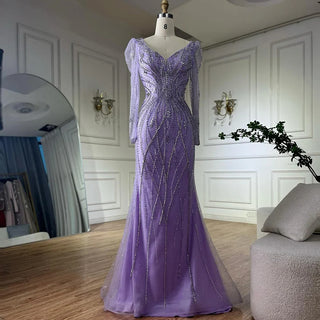 Elegant Beaded Lilac Mermaid Evening Gown –2025 Customized Modest Custom Design