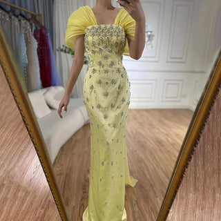 Ships in 1 to 3 Days - 2024 Elegant Yellow Saudi Arabic Ankle-Length Evening Gown - Beaded Dress for Formal Occasions